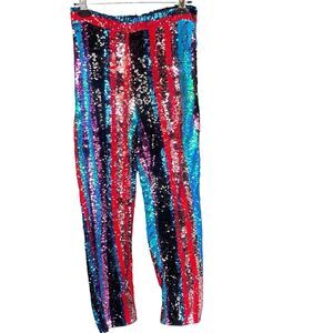 Jade Sky Sequin Trousers Womens Small Striped Rainbow Sparkly Festival Party